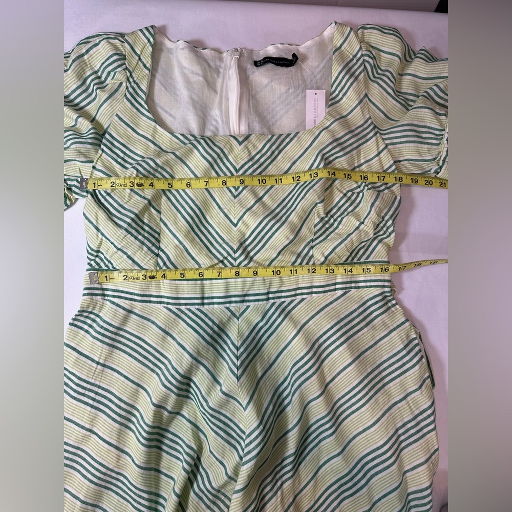 New York & Company Green Stripe Linen Blend Tie Waist Dress Women’s Size Large - Picture 4 of 7